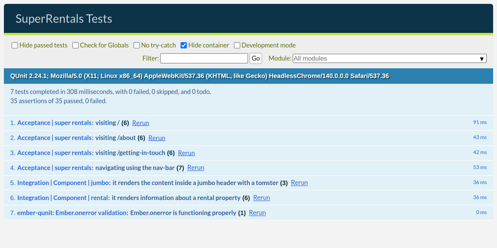Tests passing with the new <Rental> test